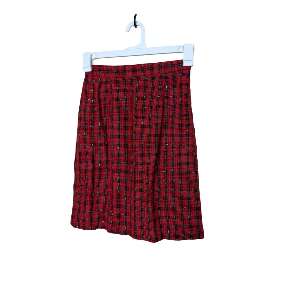 Chequers Plaid Skirt Red Black Yellow Tartan A Line Knee Length Size 9/10